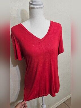 Women’s Red V-Neck Top with Subtle Silver Speckle